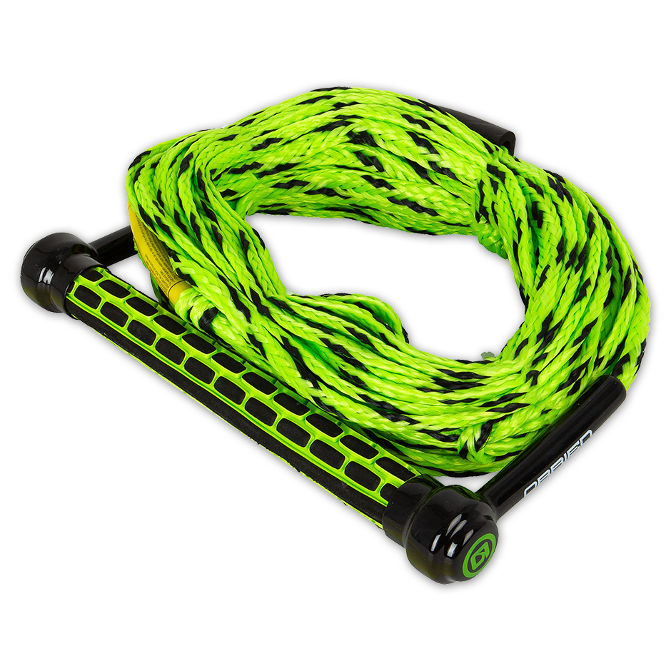 Corde de sport aquatique Obcursco, ligne de sport aquatique avec poignée EVA. Idéale pour le ski nautique, le wakeboard, le kneeboard (vert et jaune